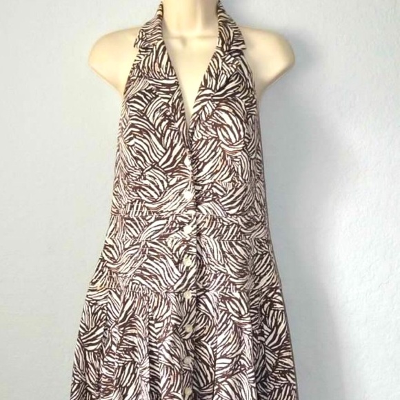 Sz 8P Madison Leigh “Ralph Lauren Look” Ivory & Brown Halter Dress - Picture 8 of 16